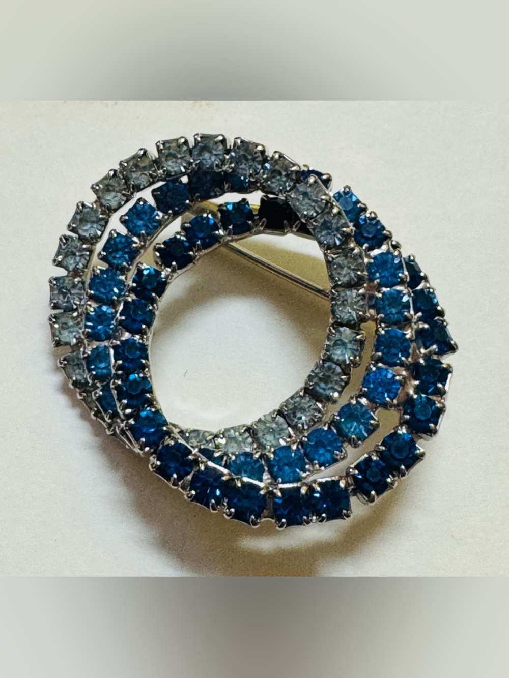 Blue Rhinestone circle brooch - Tri- Colored